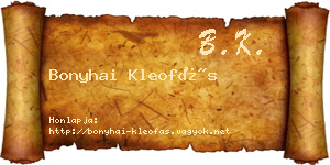 Bonyhai Kleofás névjegykártya